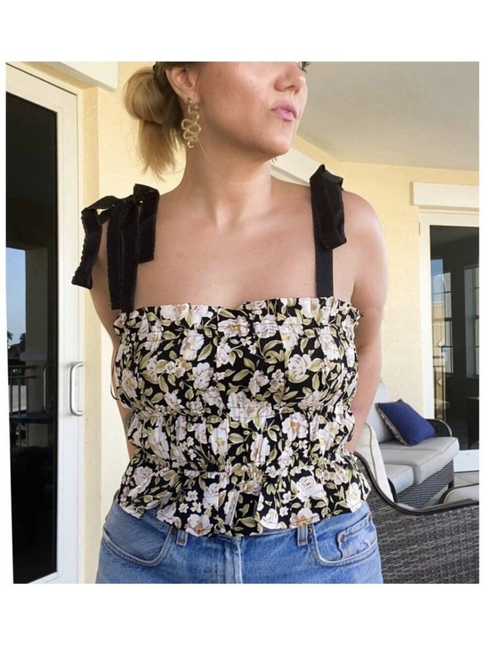 En Saison Kinsley Floral Ribbon Strap Top Coquette S